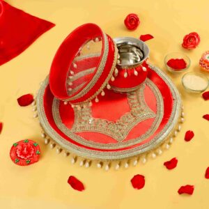 Handcrafted Red Karwa Chauth Thali Set