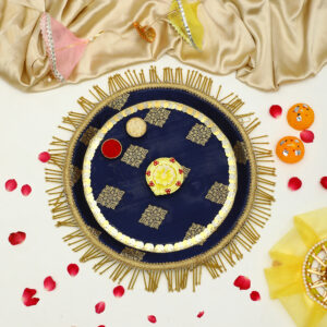 Luxurious Blue and Golden Pooja Thali