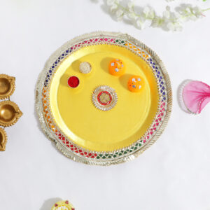Vibrant Yellow Multicolor Pooja Thali